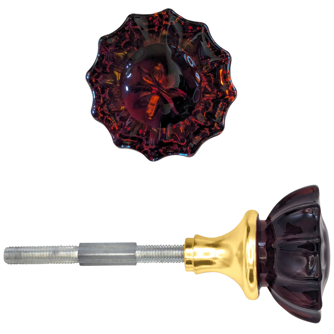 Amber Fluted Crystal Spare Door Knob Set (Several Finishes Available)