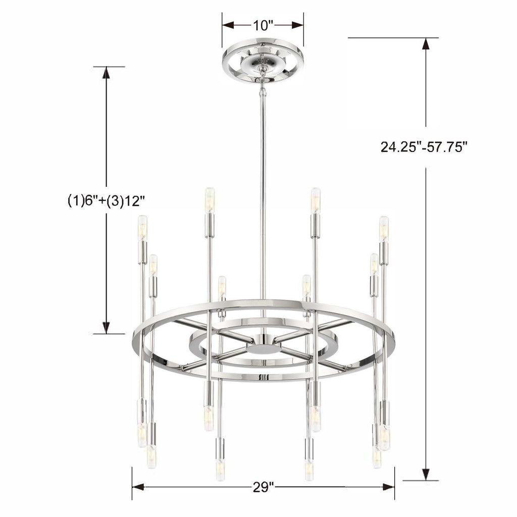 ##Antique Hardware## Aries 16 Light Polished Nickel Chandelier