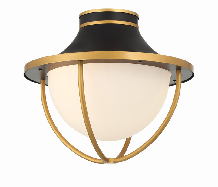 ##Antique Hardware## Atlas 2 Light Matte Black + Textured Gold Outdoor Semi Flush Mount