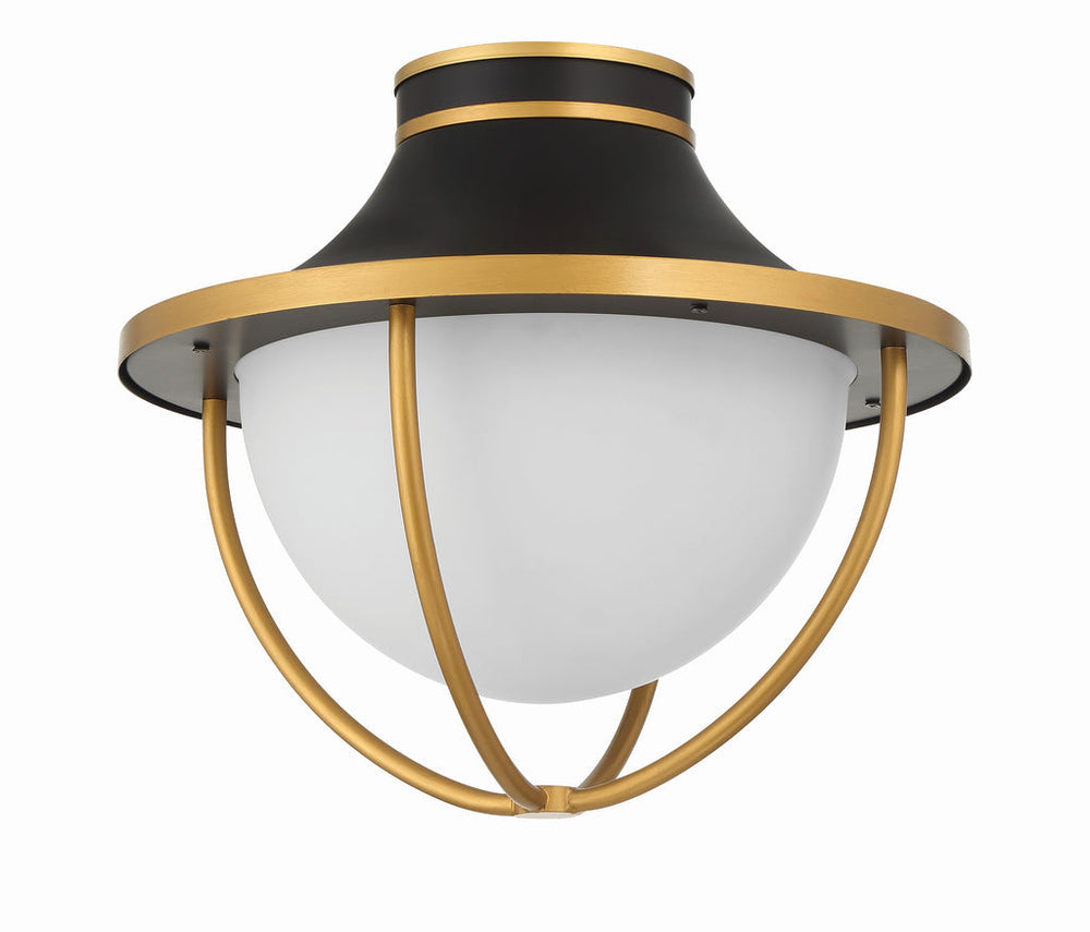 ##Antique Hardware## Atlas 2 Light Matte Black + Textured Gold Outdoor Semi Flush Mount
