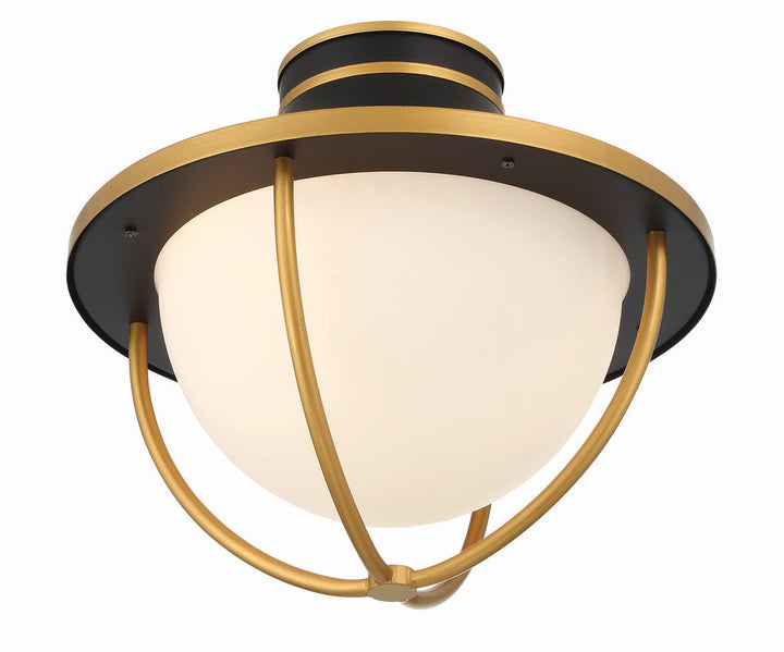 ##Antique Hardware## Atlas 2 Light Matte Black + Textured Gold Outdoor Semi Flush Mount