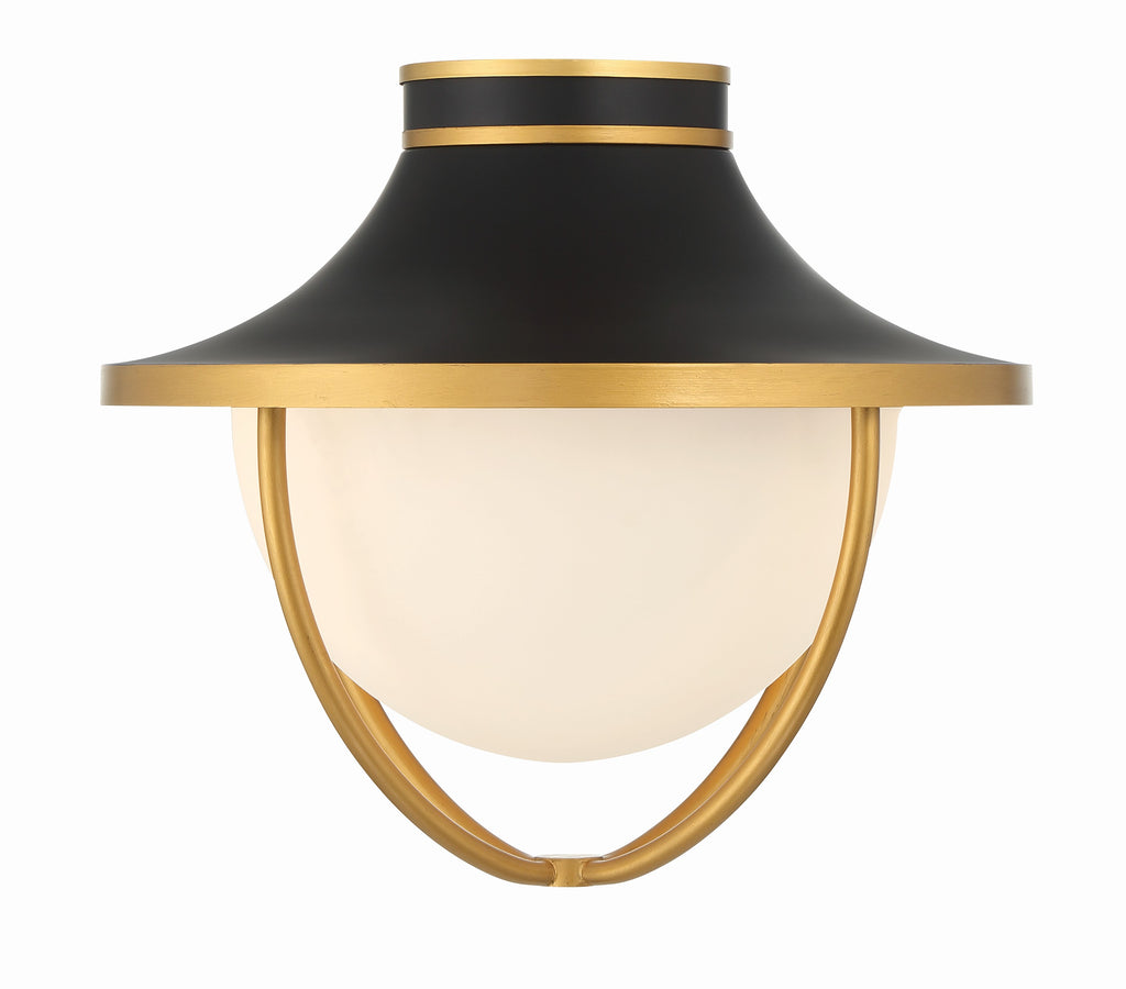 ##Antique Hardware## Atlas 2 Light Matte Black + Textured Gold Outdoor Semi Flush Mount