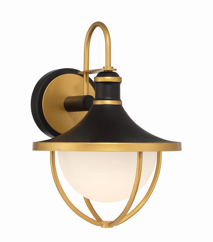 ##Antique Hardware## Atlas 1 Light Matte Black + Textured Gold Outdoor Sconce