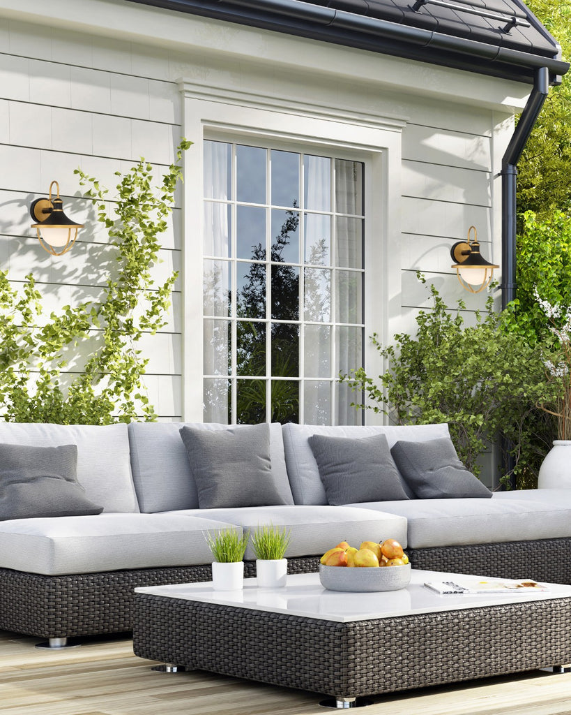 ##Antique Hardware## Atlas 1 Light Matte Black + Textured Gold Outdoor Sconce