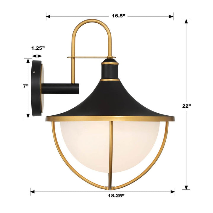 ##Antique Hardware## Atlas 3 Light Matte Black + Textured Gold Outdoor Sconce