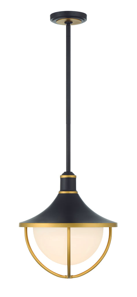 ##Antique Hardware## Atlas 3 Light Matte Black + Textured Gold Outdoor Pendant