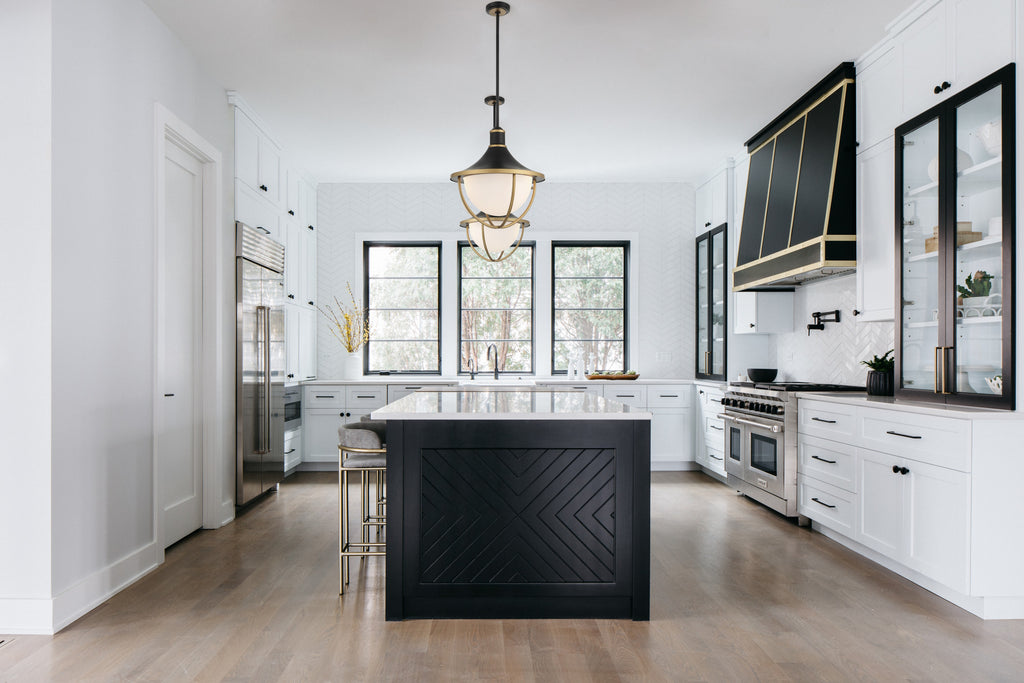 ##Antique Hardware## Atlas 3 Light Matte Black + Textured Gold Outdoor Pendant