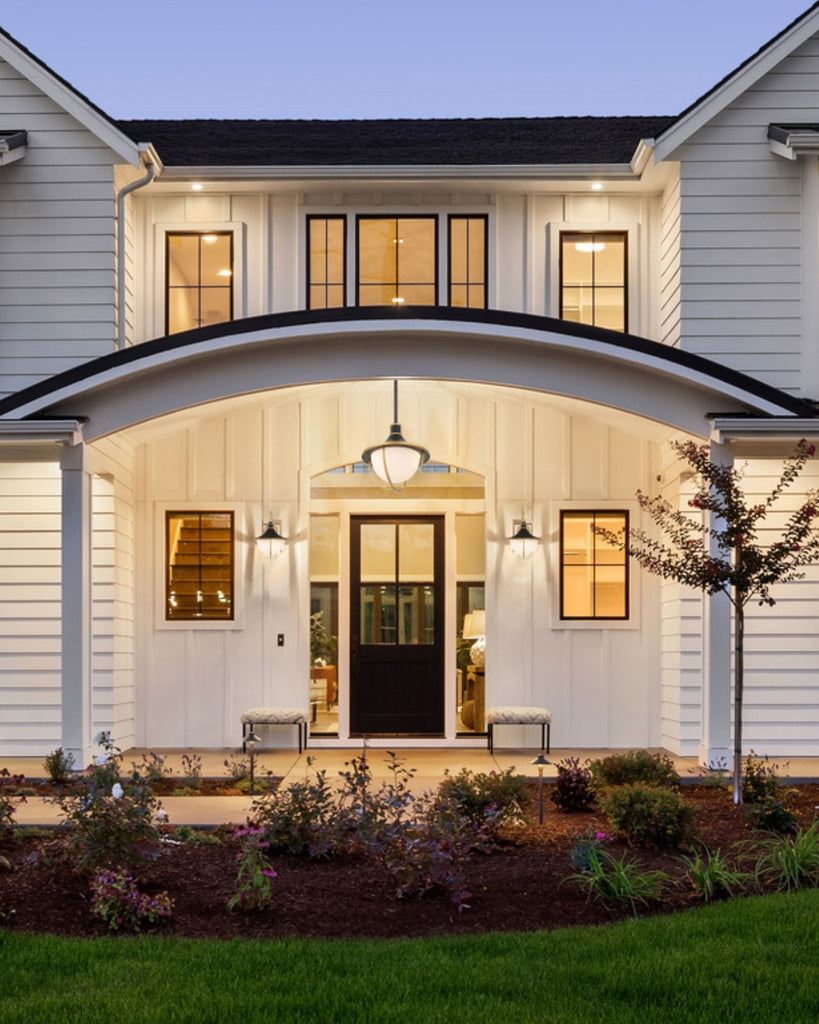 ##Antique Hardware## Atlas 3 Light Matte Black + Textured Gold Outdoor Pendant