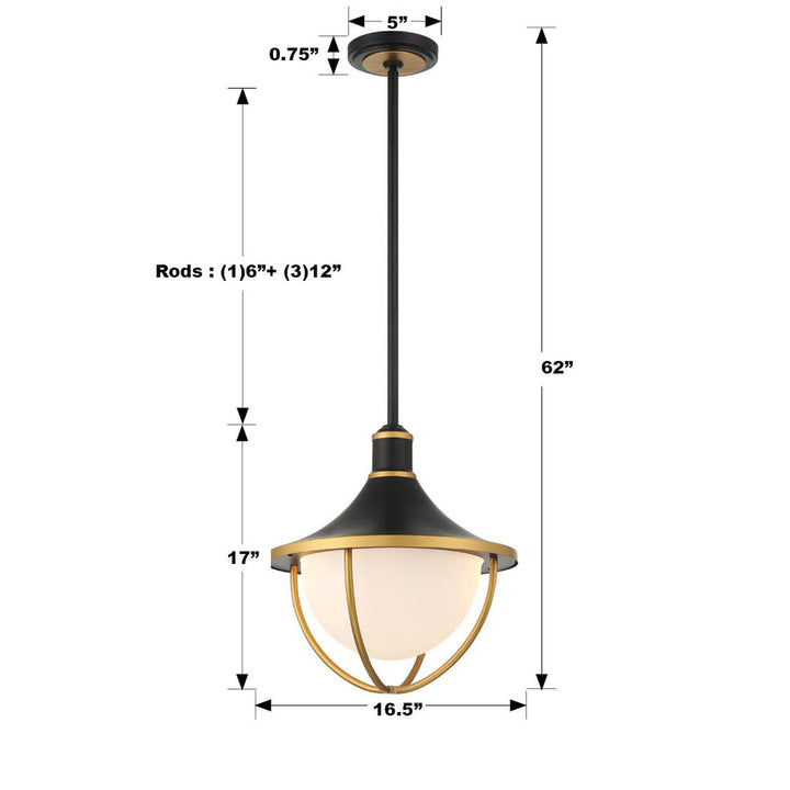 ##Antique Hardware## Atlas 3 Light Matte Black + Textured Gold Outdoor Pendant