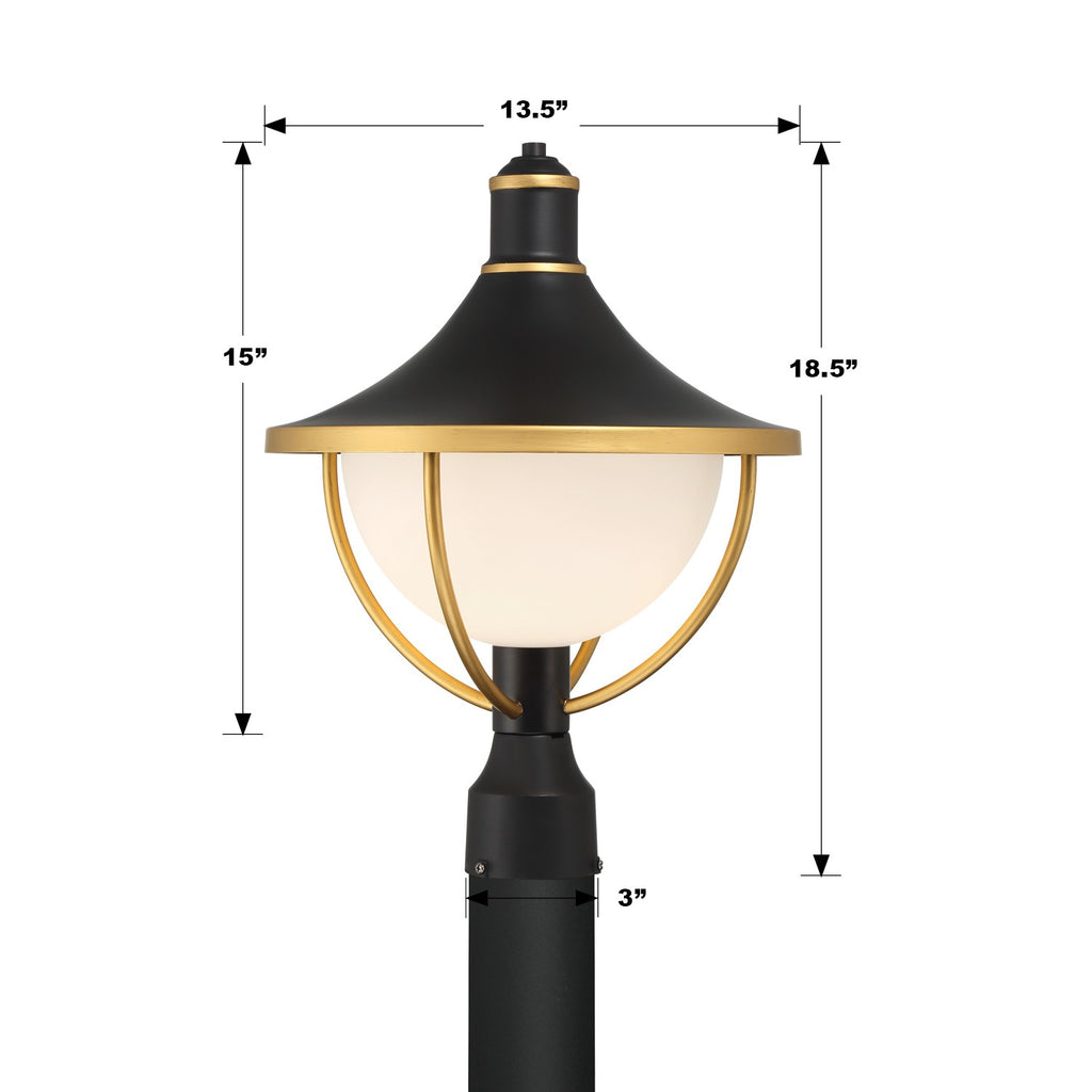 ##Antique Hardware## Atlas 1 Light Matte Black + Textured Gold Outdoor Post
