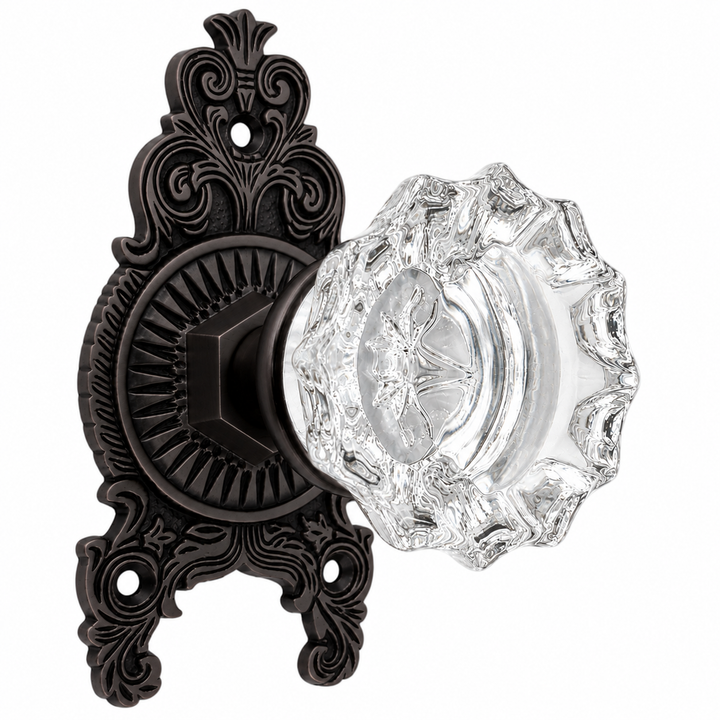 Ornate Victorian Rosette Door Set with Crystal Fluted Door Knobs (Several Finishes Available)