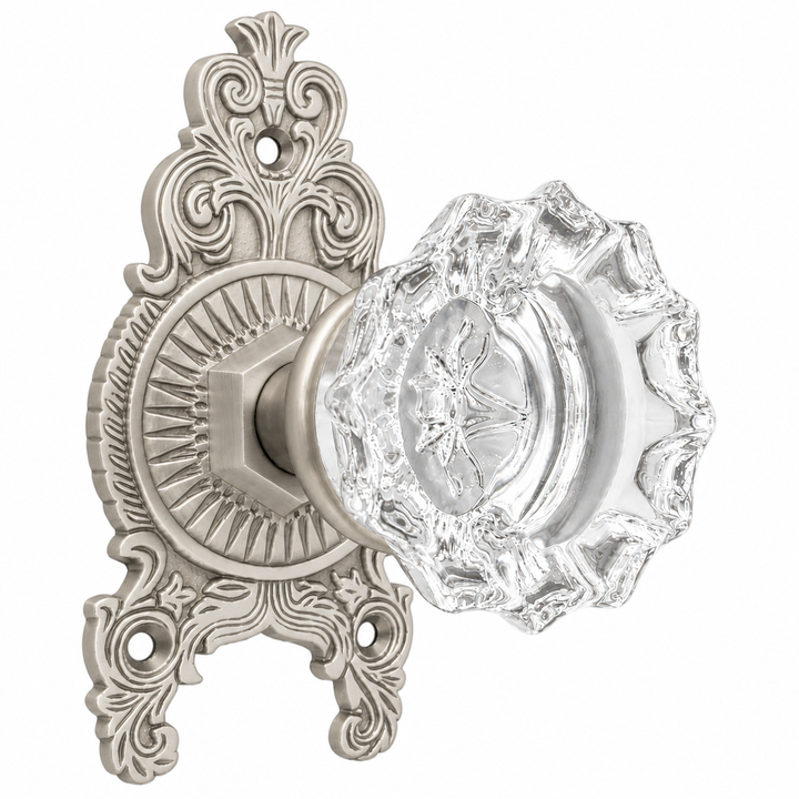 Ornate Victorian Rosette Door Set with Crystal Fluted Door Knobs (Several Finishes Available)