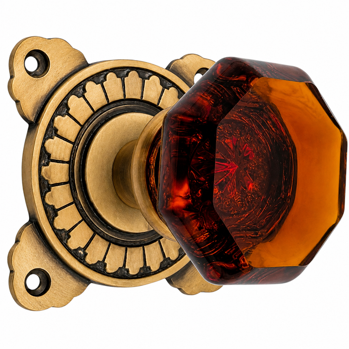 Art Deco Door Set with Octagon Amber Glass Door Knobs (Several Finishes Available)
