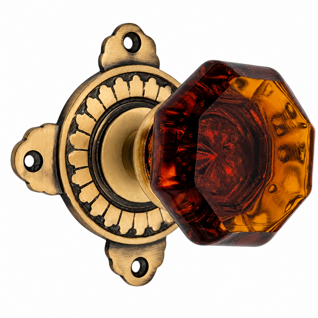 Art Deco Door Set with Octagon Amber Glass Door Knobs (Several Finishes Available)