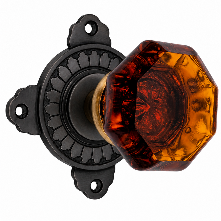 Art Deco Door Set with Octagon Amber Glass Door Knobs (Several Finishes Available)