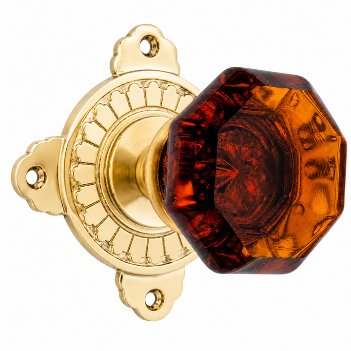 Art Deco Door Set with Octagon Amber Glass Door Knobs (Several Finishes Available)