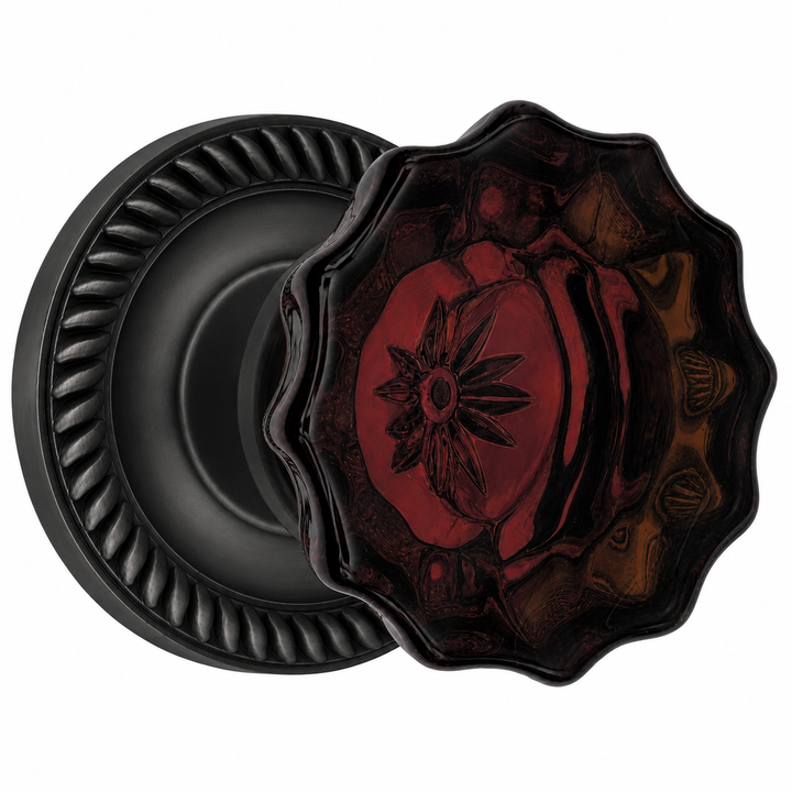 Georgian Roped Rosettes with Fluted Amber Glass Door Knobs (Several Finishes Available)