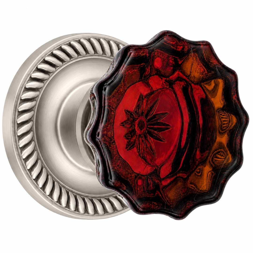 Georgian Roped Rosettes with Fluted Amber Glass Door Knobs (Several Finishes Available)