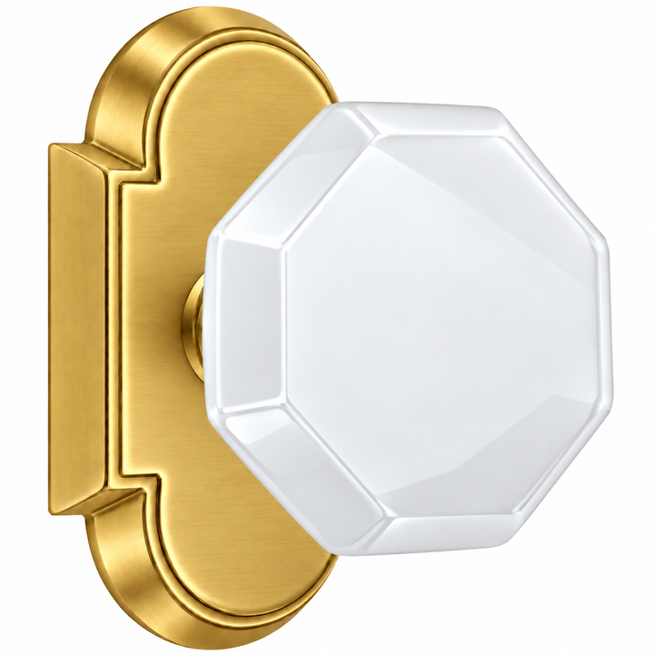 Magnifique® Arched Door Set with White Milk Glass Octagon Knobs (Several Finishes Available)
