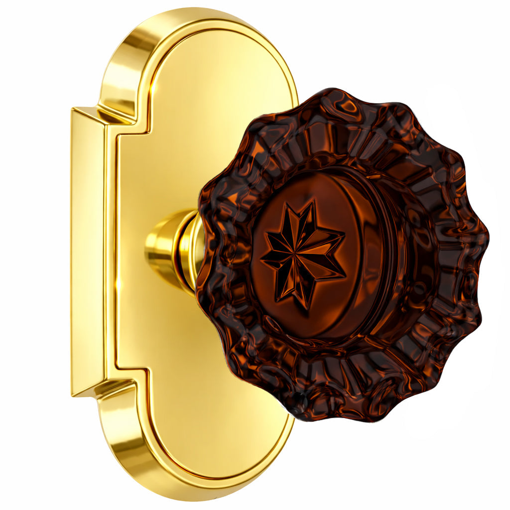 Magnifique® Arched Door Set with Amber Glass Fluted Knobs (Several Finishes Available)