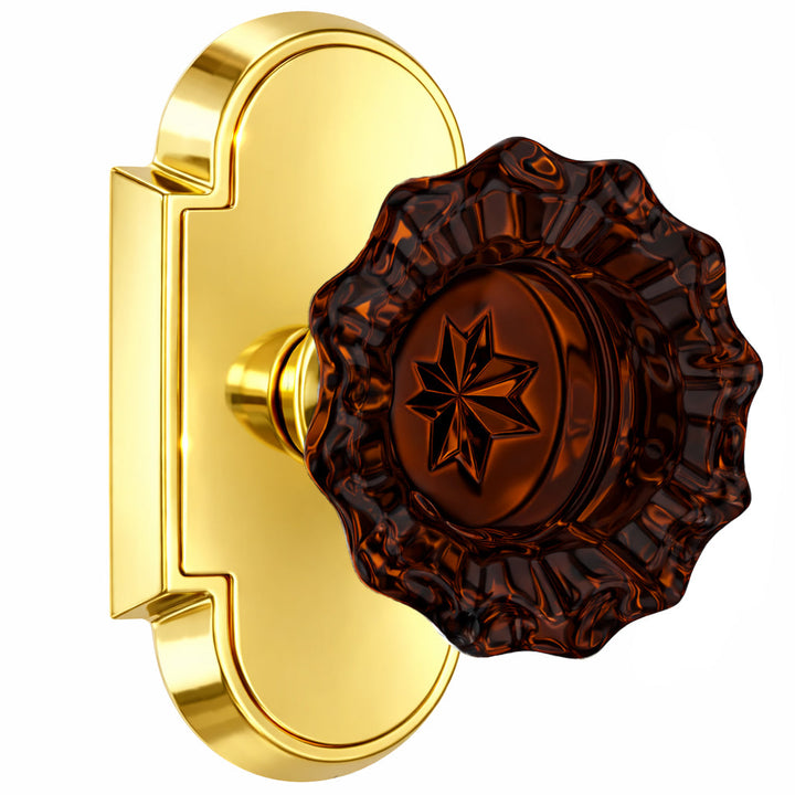 Magnifique® Arched Door Set with Amber Glass Fluted Knobs (Several Finishes Available)