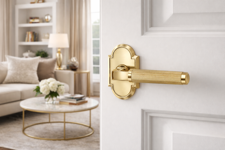 ##Antique Hardware## Magnifique® Arched Door Set with Modern Reed Lever (Several Finishes Available)