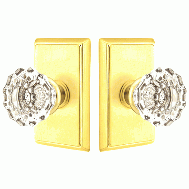 Antique Hardware Emtek Crystal Astoria Door Knob Set With Rectangular Rosette (Several Finish Options) EMTEK GLASS CRYSTAL ASTORIA DOOR KNOB