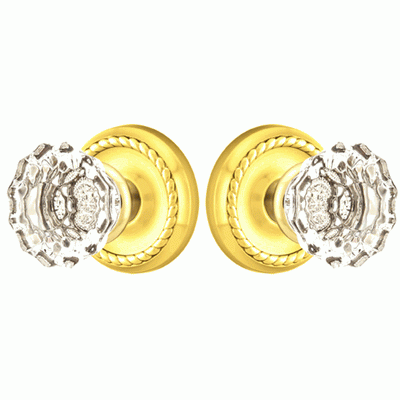 Antique Hardware Crystal Astoria Door Knob Set With Rope Rosette (Several Finish Options) EMTEK GLASS CRYSTAL ASTORIA DOOR KNOB