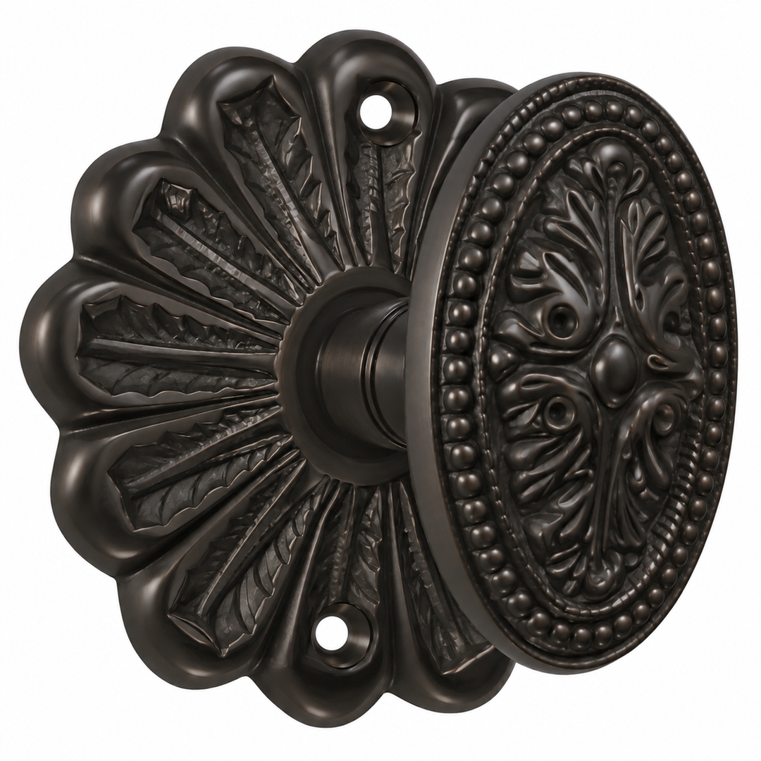 Maltesia Flower Rosette Door Set with Avalon Oval Door Knobs (Several Finishes Available)