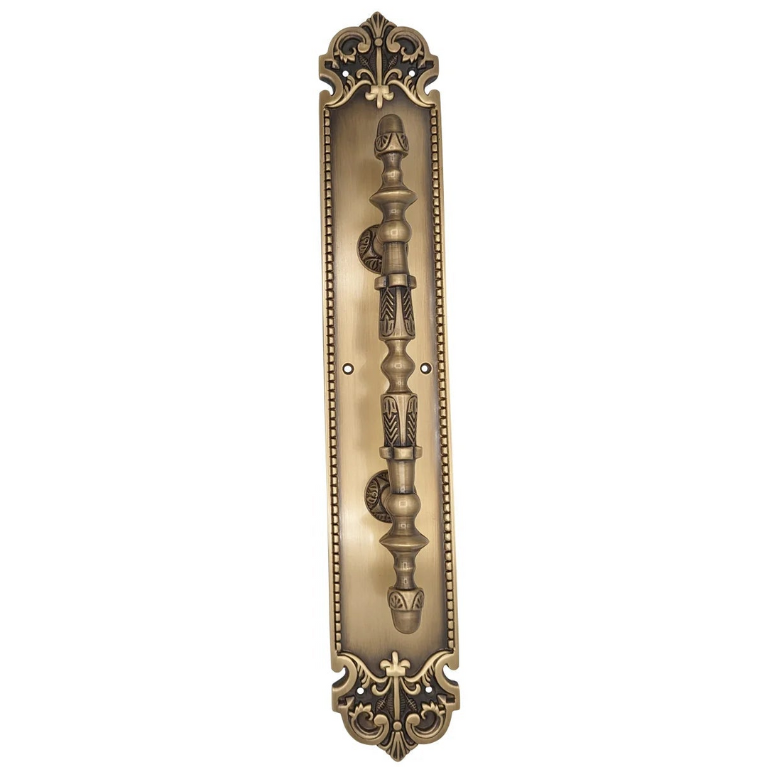 18 Inch Solid Brass Traditional Fleur-De-Lis Door Pull & Plate (Several Finishes Available)