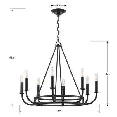 ##Antique Hardware## Bailey 8 Light Matte Black Chandelier