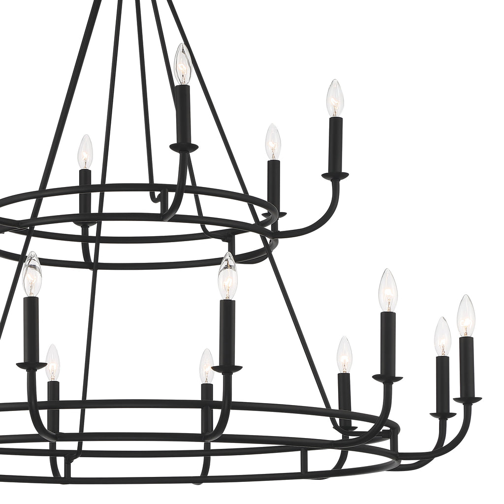 ##Antique Hardware## Bailey 18 Light Matte Black Chandelier