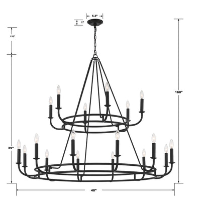 ##Antique Hardware## Bailey 18 Light Matte Black Chandelier