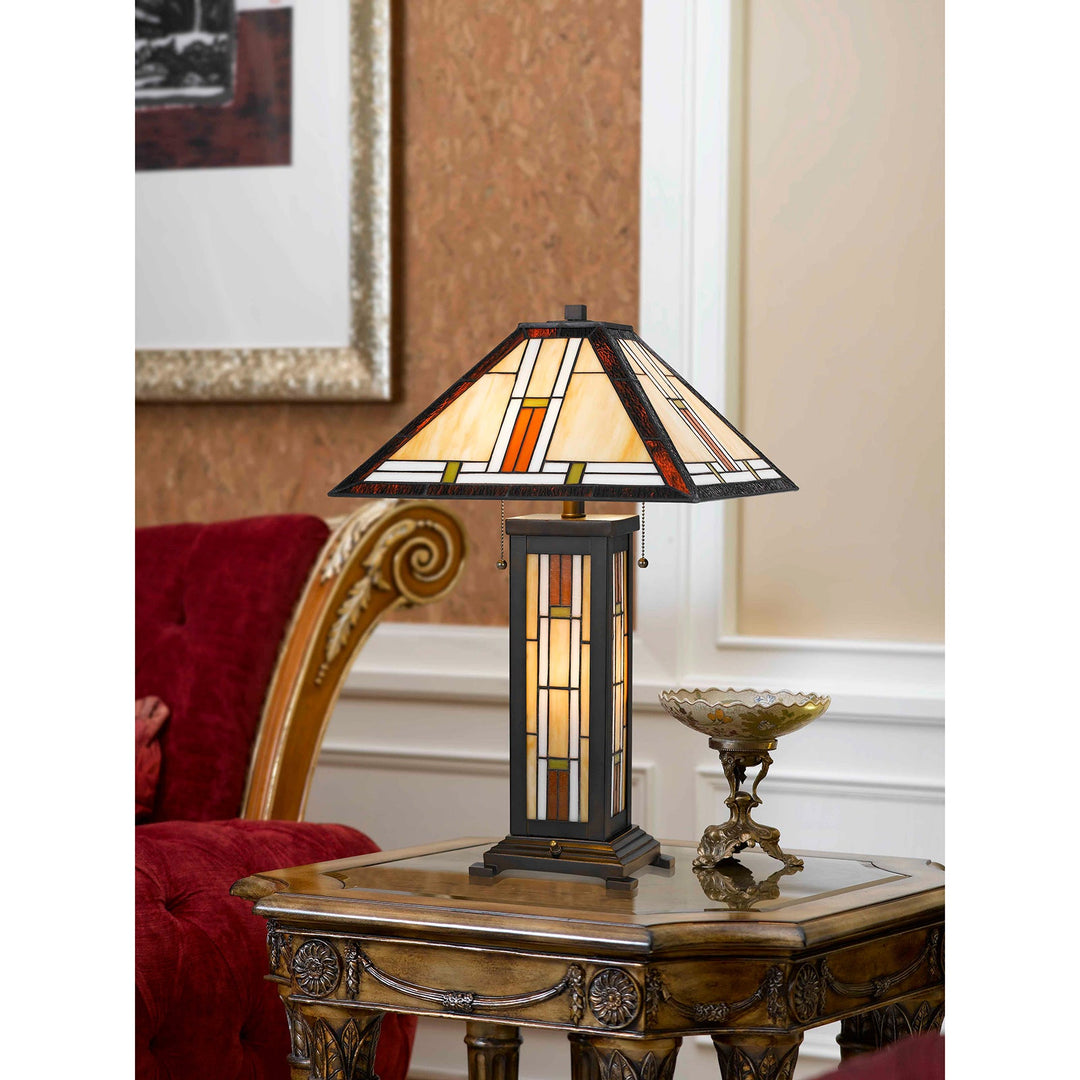##Antique Hardware## 60W X 2 TIFFANY TABLE LAMP WITH 7W NIGHT LIGHT