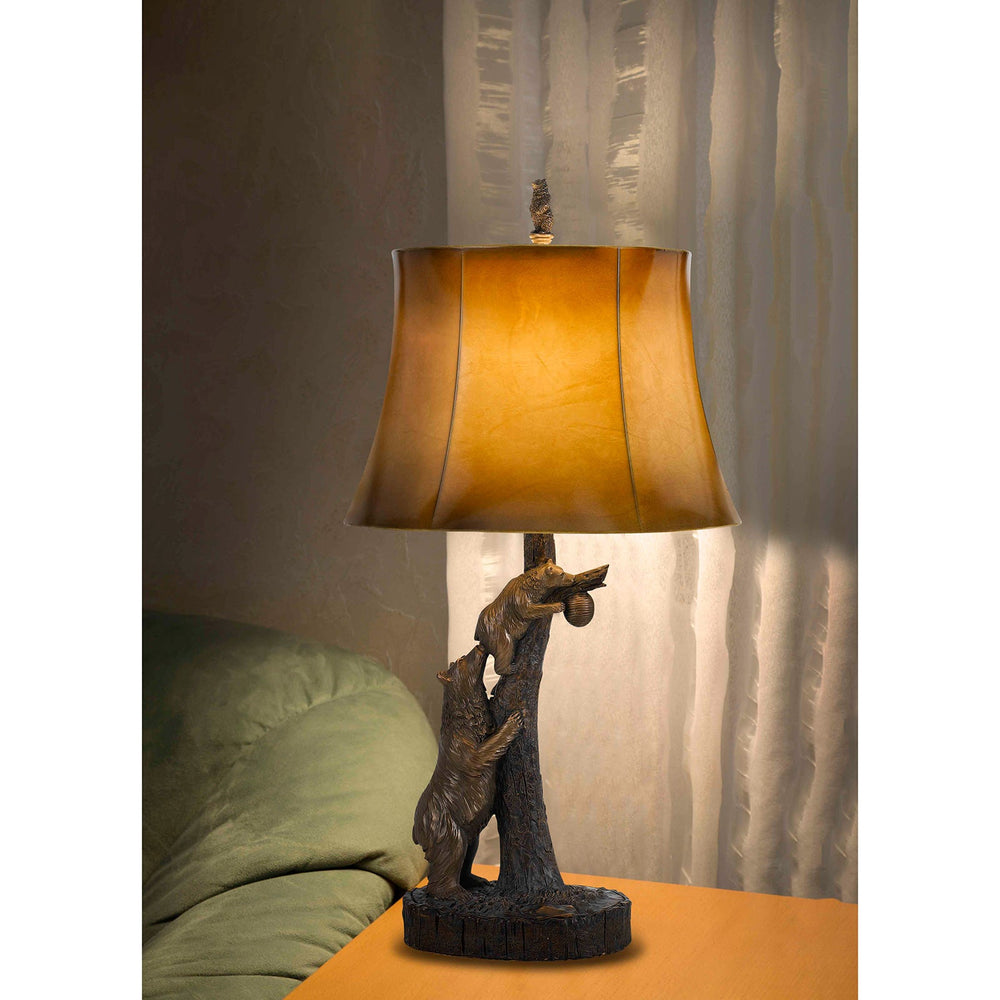 Antique Hardware 150W 3 WAY BEAR RESIN TABLE LAMP WITH LEATHRETTE SHADE Table Lamp