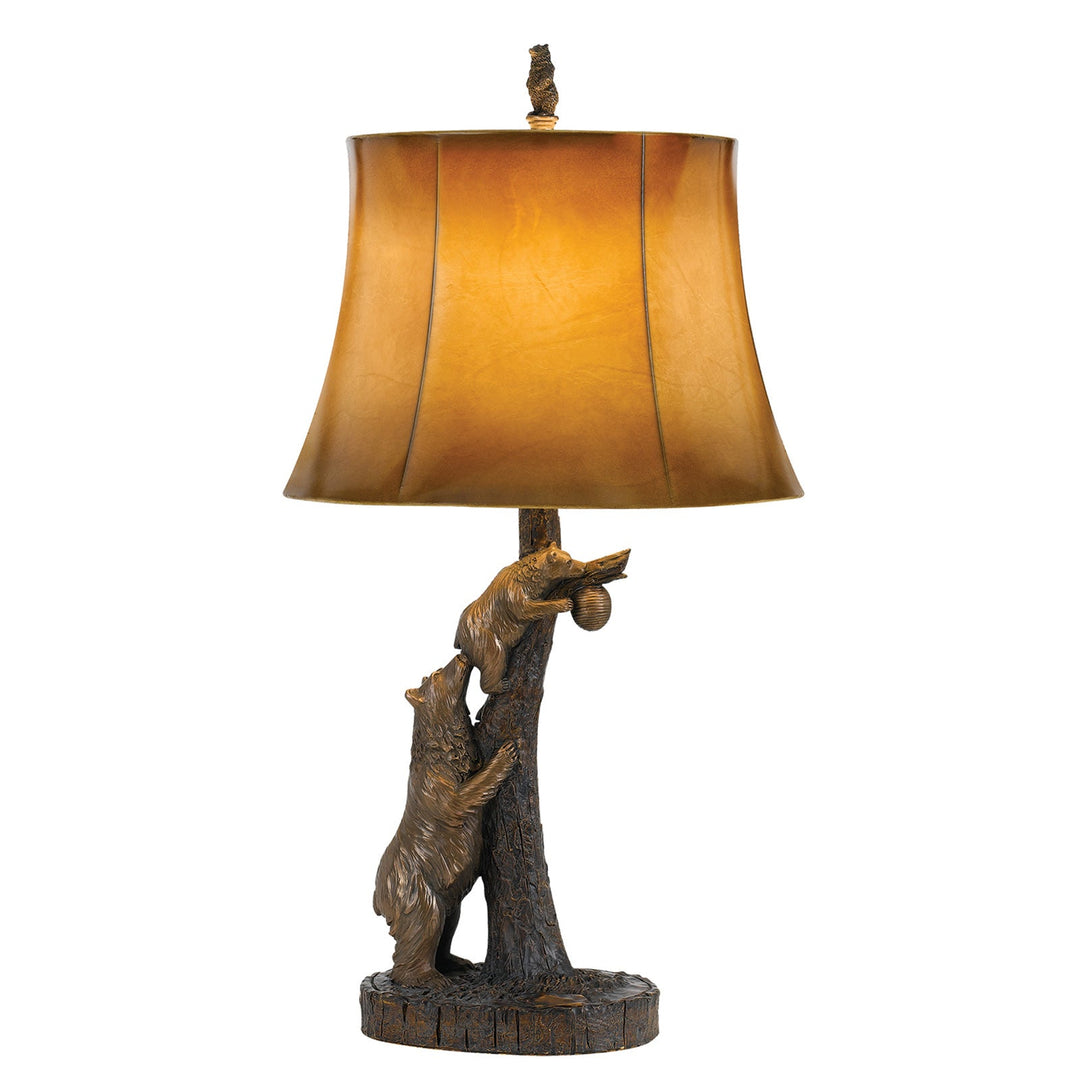 Antique Hardware 150W 3 WAY BEAR RESIN TABLE LAMP WITH LEATHRETTE SHADE Table Lamp