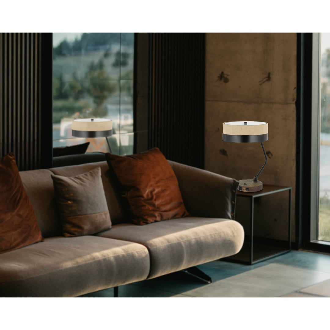 ##Antique Hardware## 60W X 2 PARSON METAL/WOOD DESK LAMP WITH METAL/FABRIC SHADE WITH 2 USB PORTS