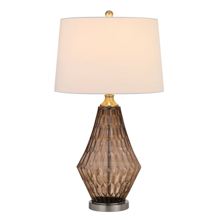 Antique Hardware 150W 3 WAY CONOVER GLASS TABLE LAMP WITH HARDBADK TAPER DRUM FABRIC SHADE Table Lamp