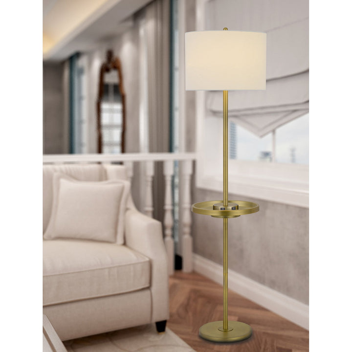 ##Antique Hardware## 150W 3 WAY CROFTON METAL FLOOR LAMP WITH CENTERED METAL TRAY TABLE WITH 2 USB CHARGING PORTS AND WEIGHTED METAL BASE