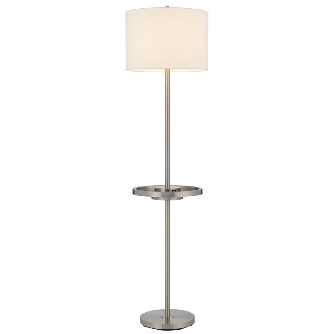 ##Antique Hardware## CROFTON METAL FLOOR LAMP WITH METAL TRAY TABLE AND 2 USB CHARGING PORTS AND A WEIGHT BASE.