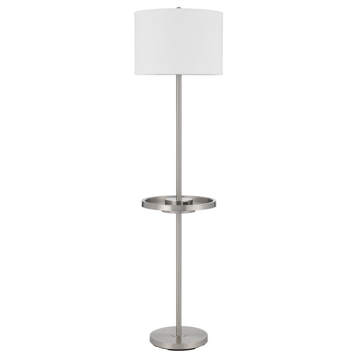 ##Antique Hardware## CROFTON METAL FLOOR LAMP WITH METAL TRAY TABLE AND 2 USB CHARGING PORTS AND A WEIGHT BASE.