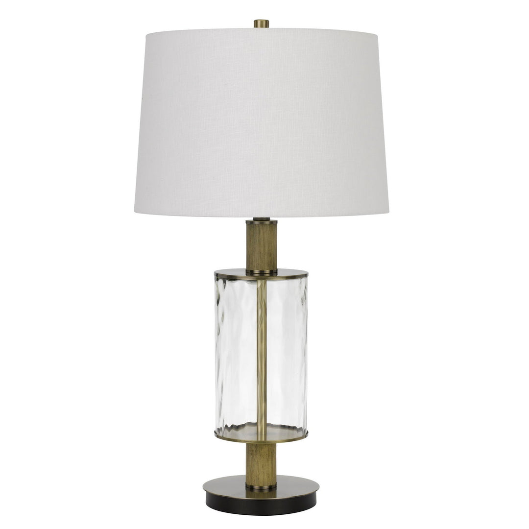 Antique Hardware 150W 3 WAY MORRILTON GLASS TABLE LAMP WITH WOOD POLE AND HARDBACK TAPER DRUM FABRIC SHADE Table Lamp