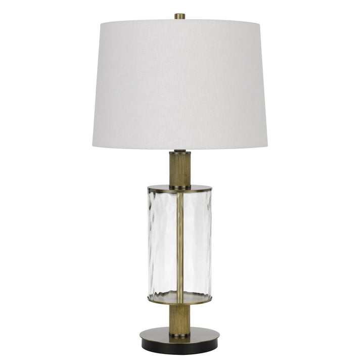 Antique Hardware 150W 3 WAY MORRILTON GLASS TABLE LAMP WITH WOOD POLE AND HARDBACK TAPER DRUM FABRIC SHADE Table Lamp