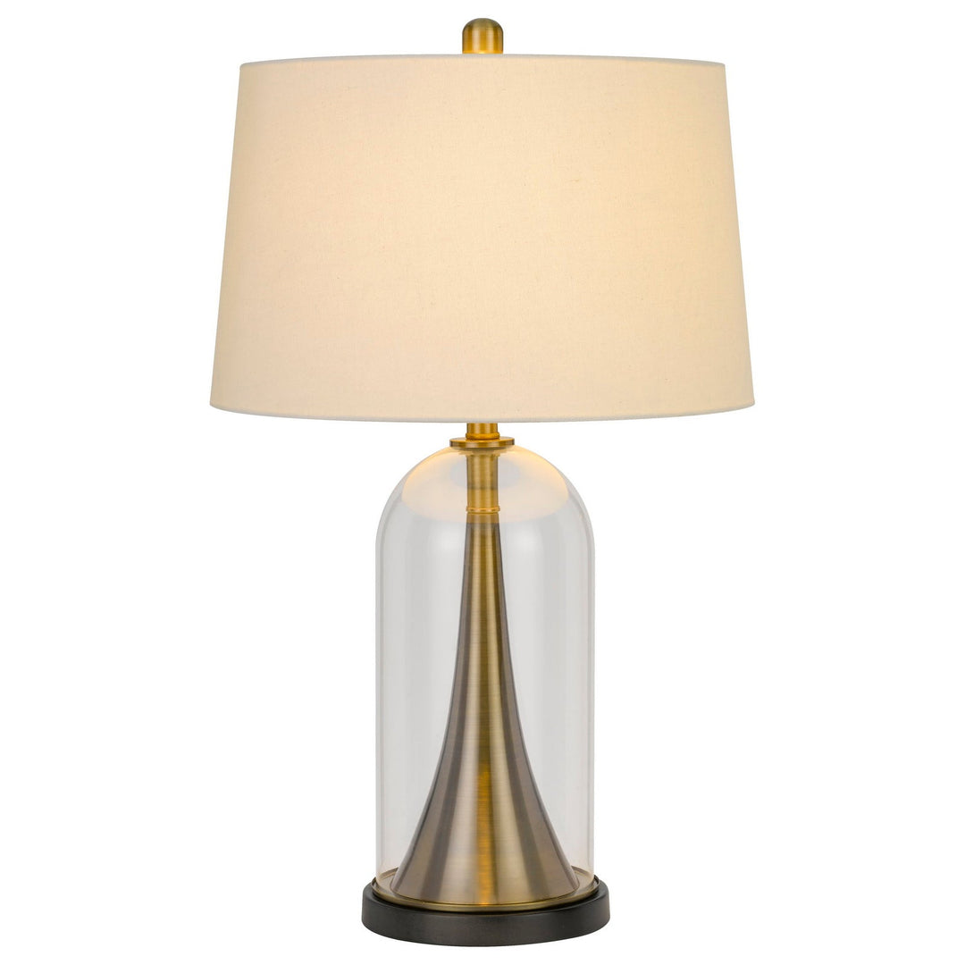 Antique Hardware 150W 3 WAY CAMARGO GLASS/METAL TABLE LAMP WITH HARDBACK TAPER DRUM FABRIC SHADE Table Lamp