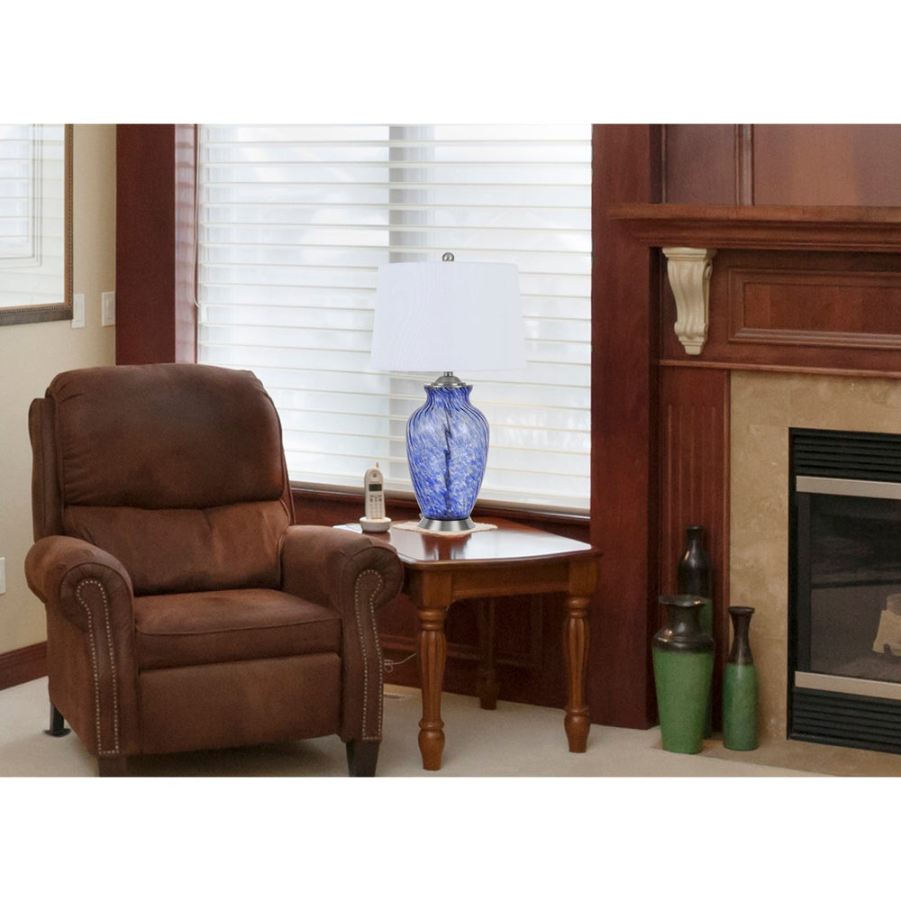 ##Antique Hardware## 150W 3 WAY ASHLAND GLASS TABLE LAMP WITH HARDBACK TAPER DRUM FABRIC SHADE