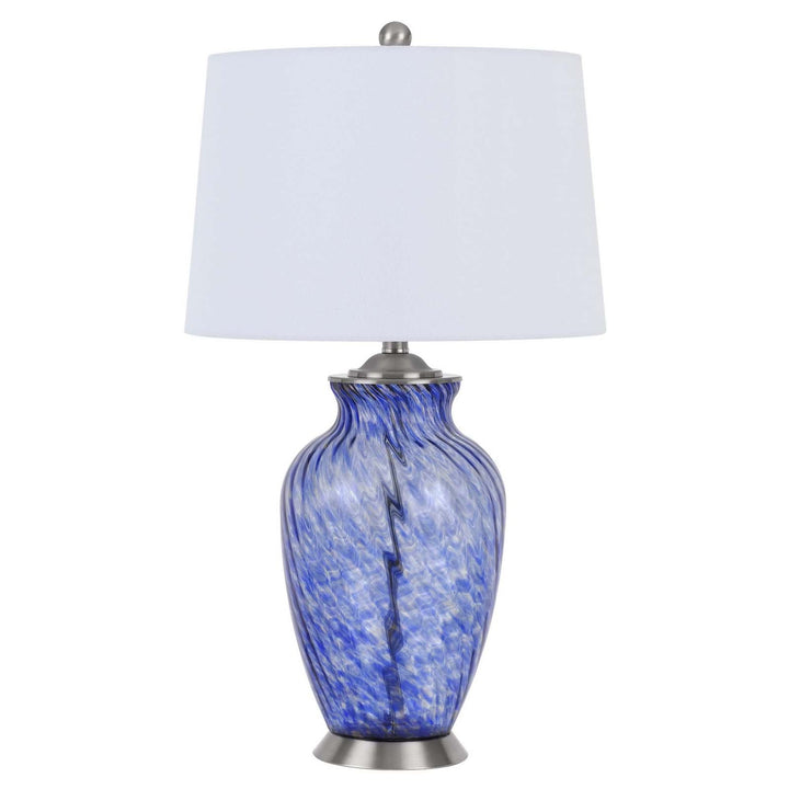 ##Antique Hardware## 150W 3 WAY ASHLAND GLASS TABLE LAMP WITH HARDBACK TAPER DRUM FABRIC SHADE