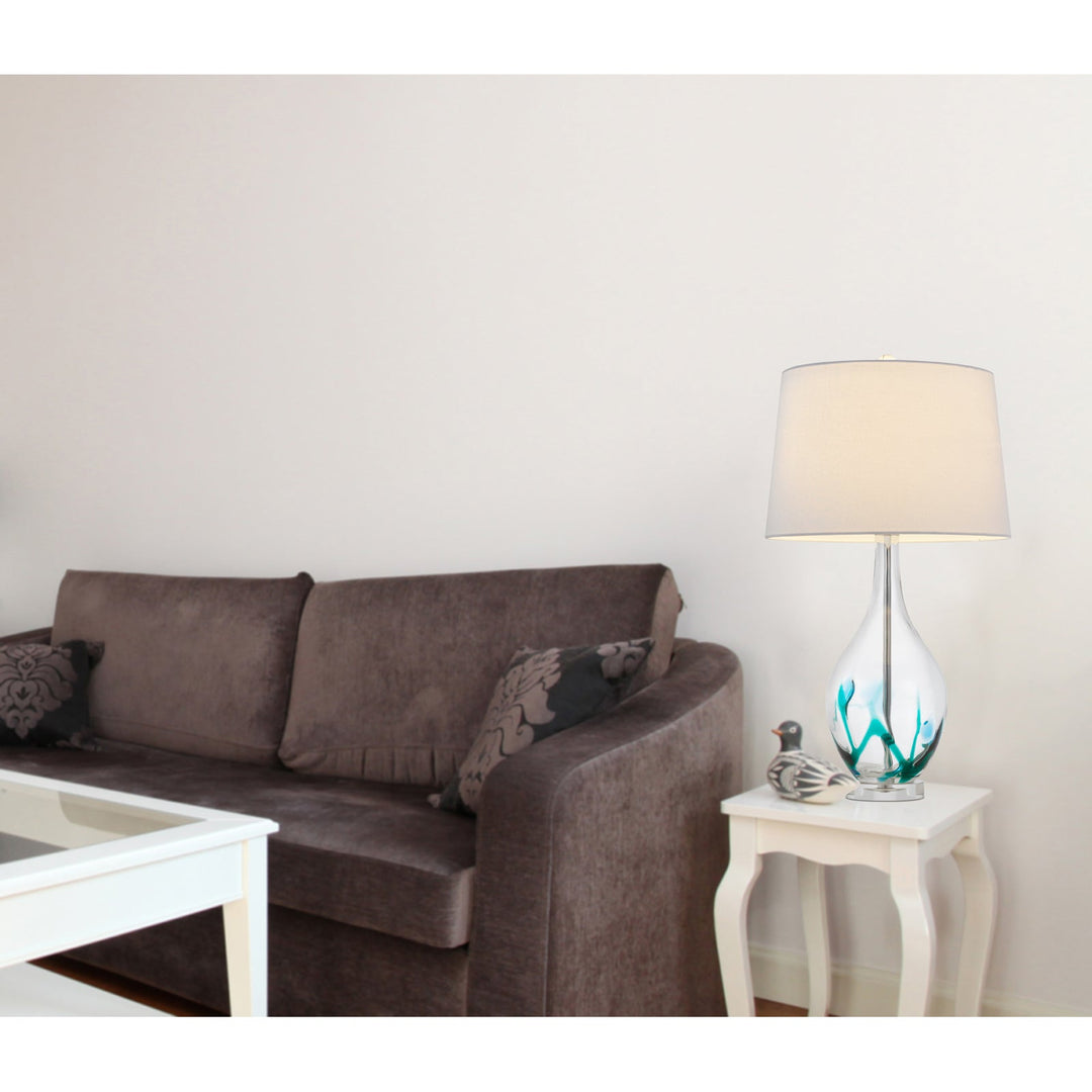 ##Antique Hardware## 150W 3 WAY HARLAN GLASS TABLE LAMP WITH HARDBACK TAPER DRUM FABRIC SHADE