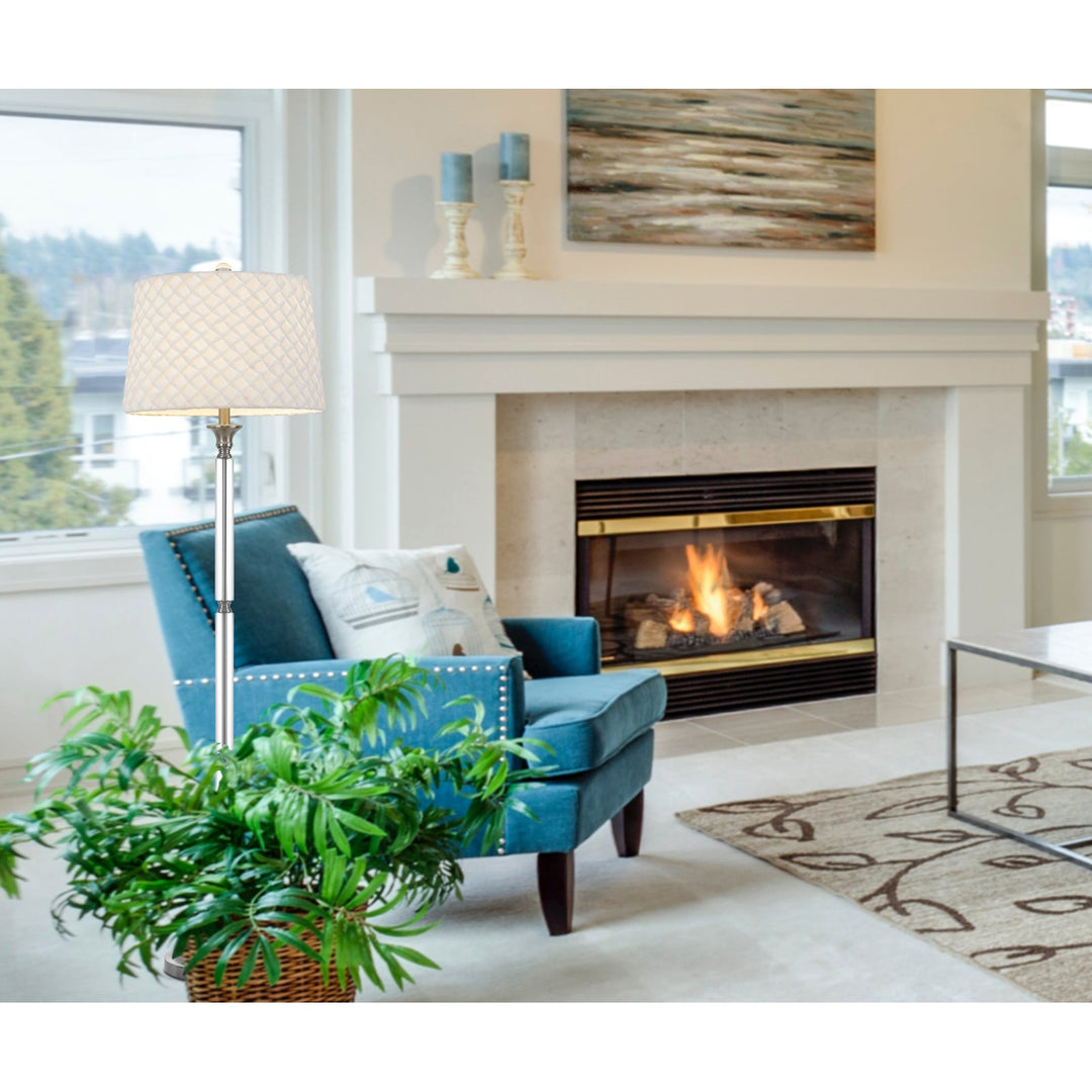 ##Antique Hardware## 150W 3 WAY RUSTON CRYSTAL/METAL FLOOR LAMP WITH PLEATED HARDBACK SHADE