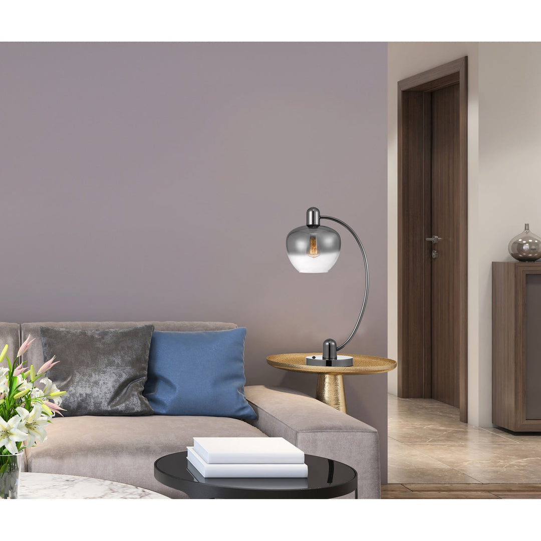 Antique Hardware 40W BROOKLINE METAL ARC TABLE LAMP WITH ELECTORAL PLATED SMOKED GLASS SHADE AND ON OFF ROCKER SWITCH Table Lamp