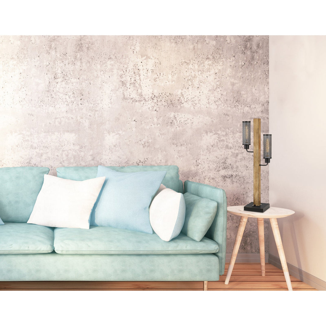 ##Antique Hardware## 60W X 2 LENOX LANTERN STYLE RUBBER WOOD / METAL TABLE LAMP WITH MESH METAL SHADES